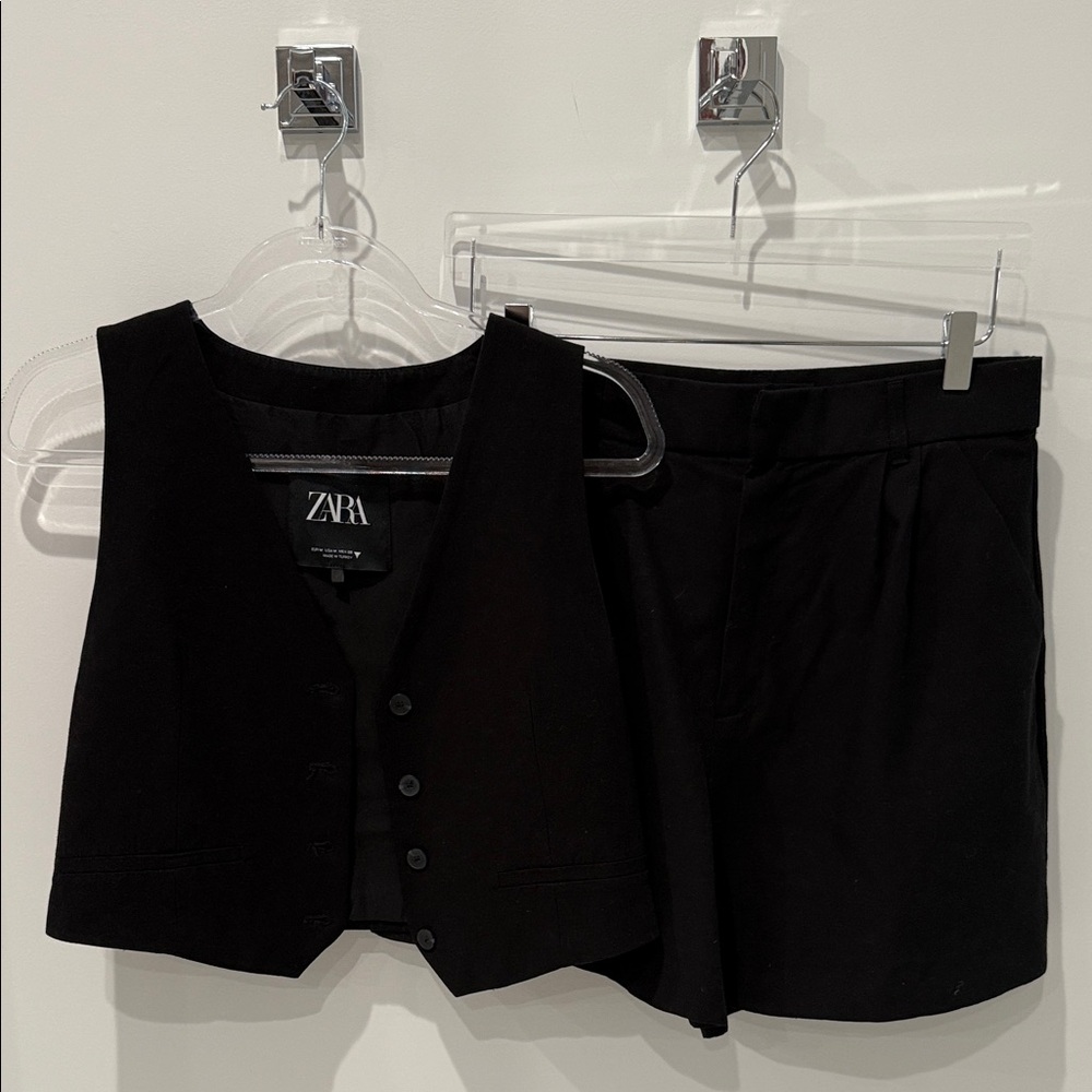 Zara Elegant Black Vest and Shorts Ensemble